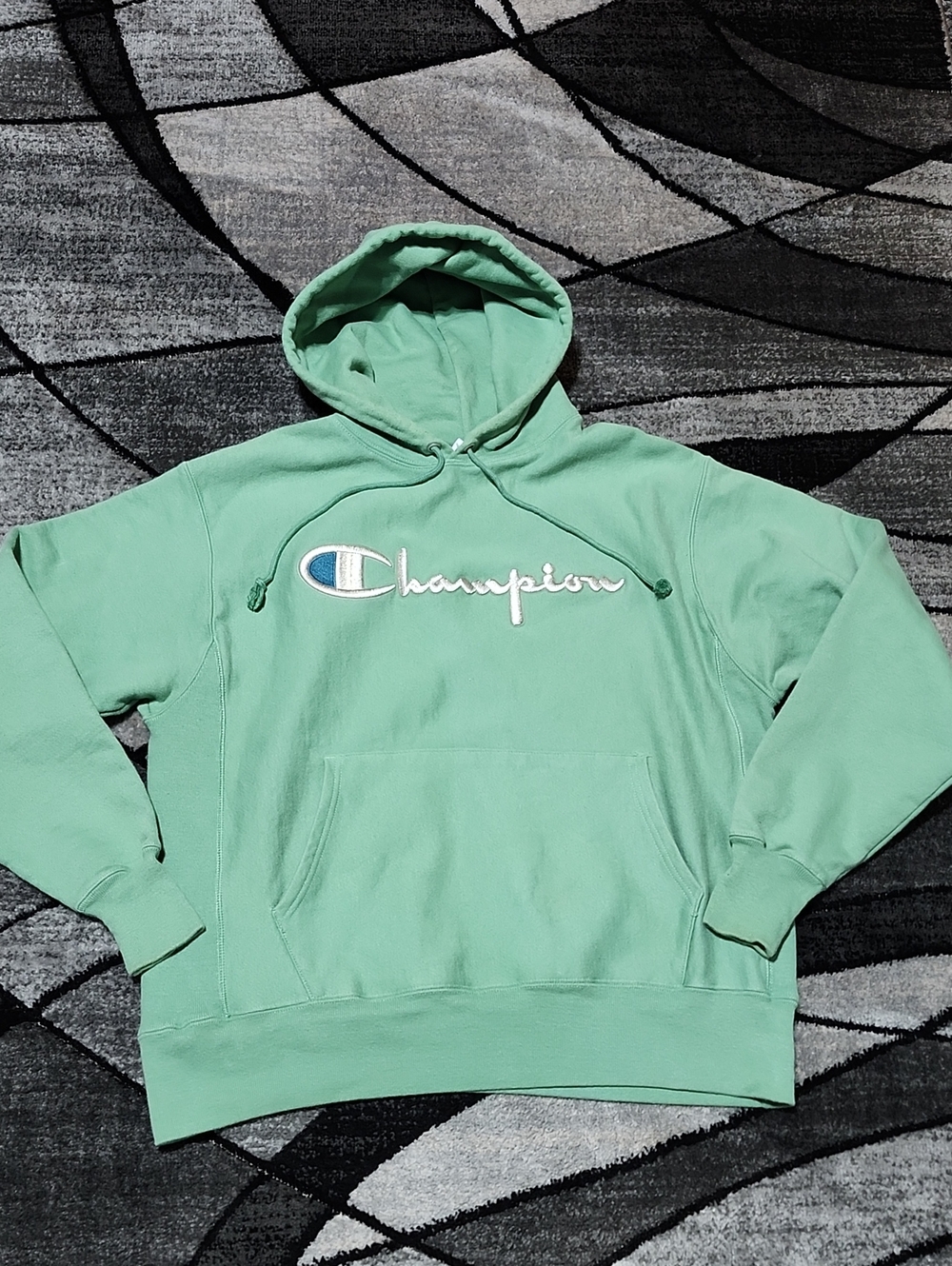 VINTAGE CHAMPION REVERSE WEAVE MINT GREEN EMBROIDERED LOGO HOODIE SWEATSHIRT